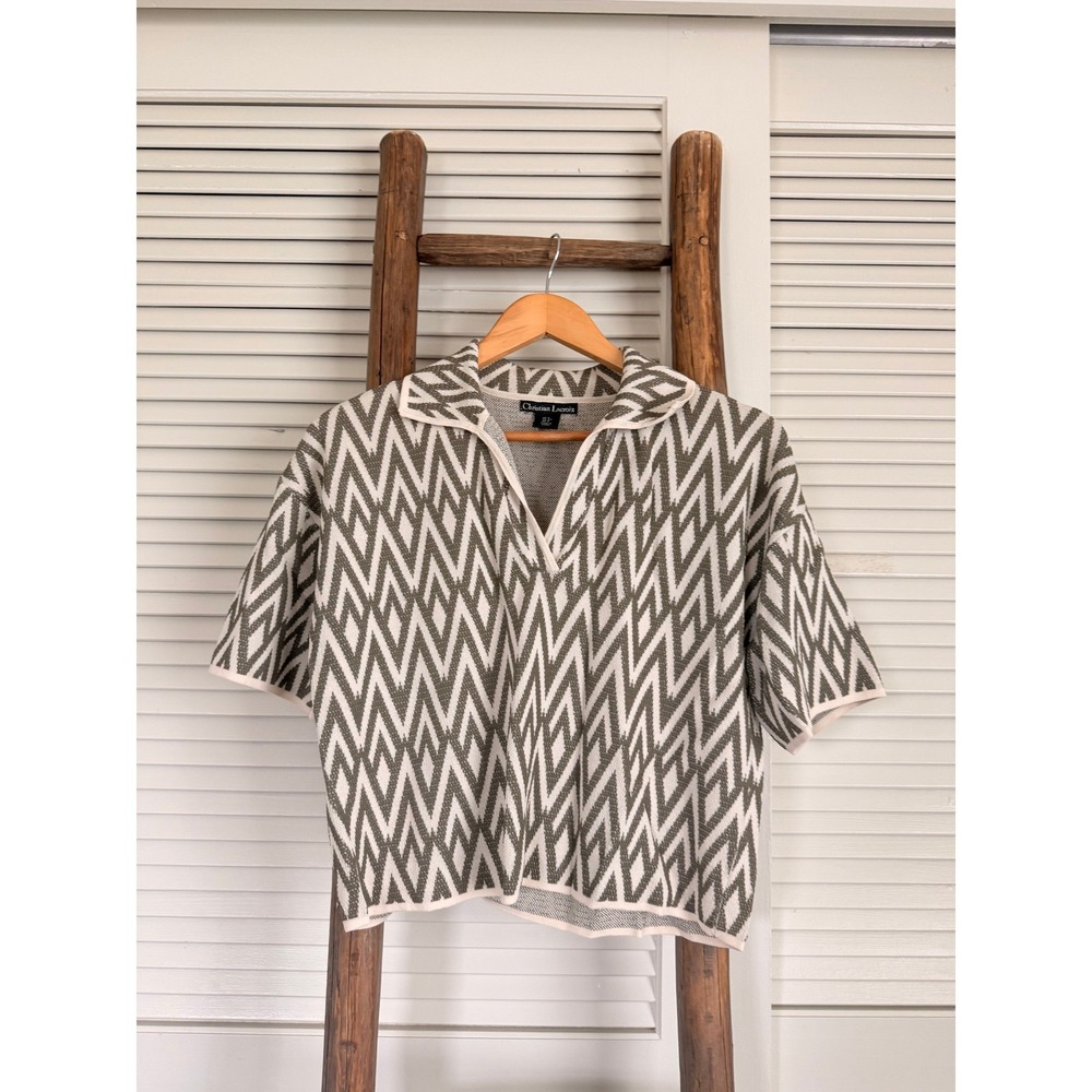 Christian Lacroix Knit Polo Top Size S Green Cream